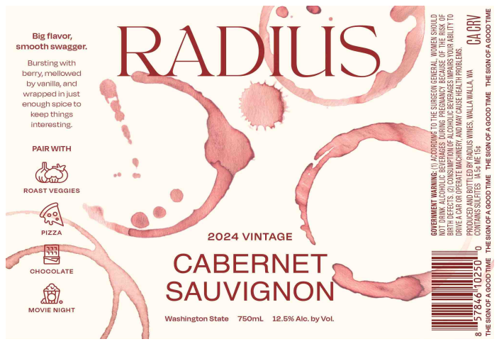 TABC label artwork for Radius Cabernet Sauvignon Washington
