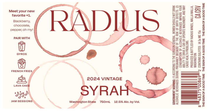 TABC label artwork for Radius Syrah Washington