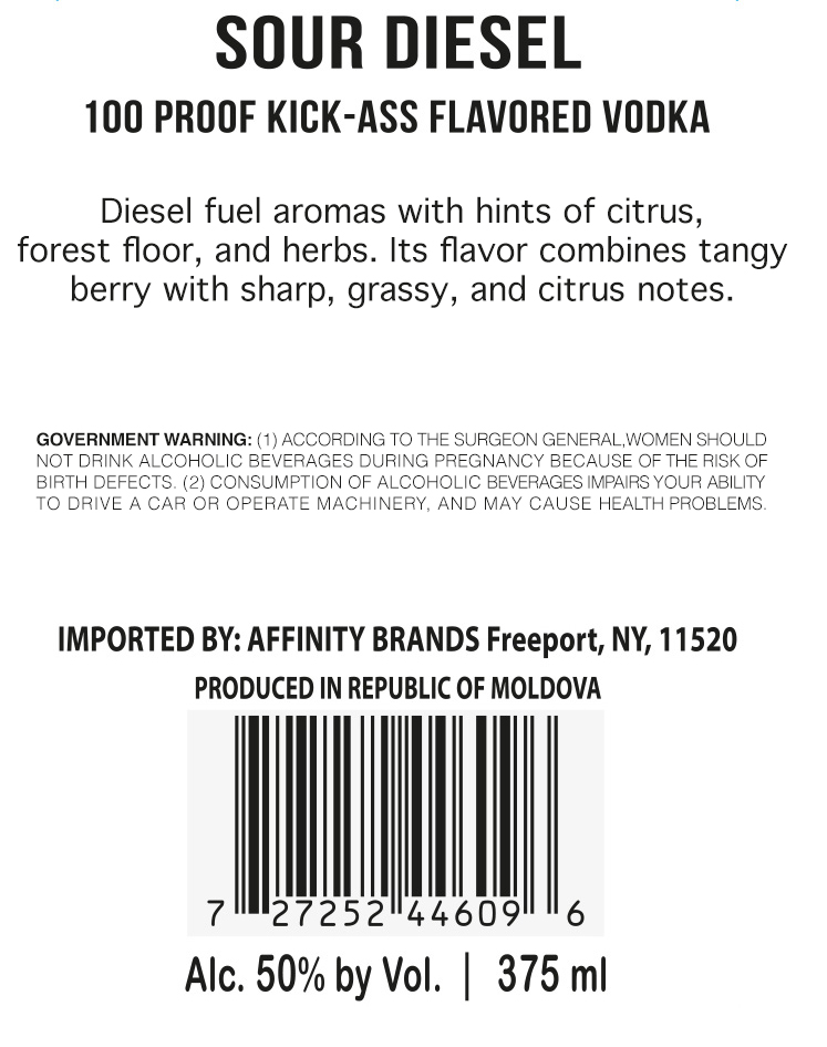 TABC label artwork for BLAZIN SOUR DIESEL VODKA