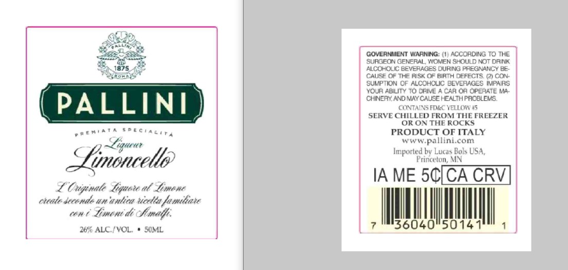 TABC label artwork for Pallini Limoncello