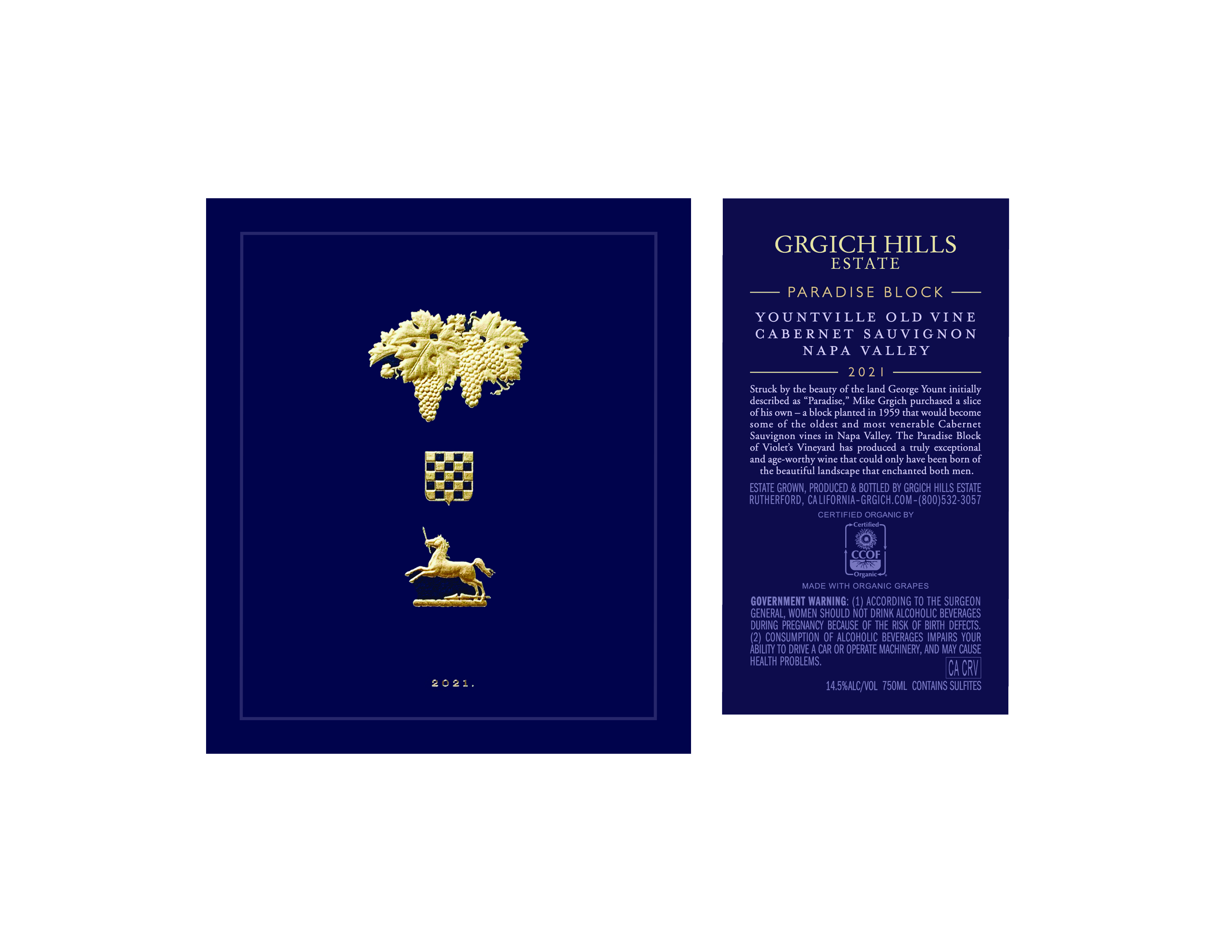 TABC label artwork for Grgich Hills Estate 2021 Cabernet Sauvignon, Paradise Block