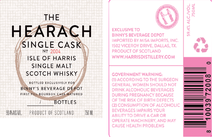 TABC label artwork for THE HEARACH BINNY'S BEVERAGE DEPOT 2004