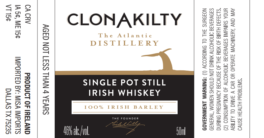 TABC label artwork for CLONAKILTY SINGLE POT STILL IRISH WHISKEY