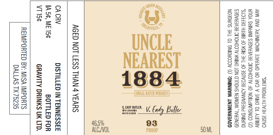 TABC label artwork for UNCLE NEAREST 1884 V.EADY BUTLER