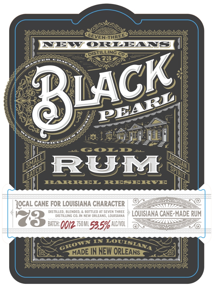 TABC label artwork for Seven Three Distilling Co. Black Pearl Gold Rum Barrel Reserve