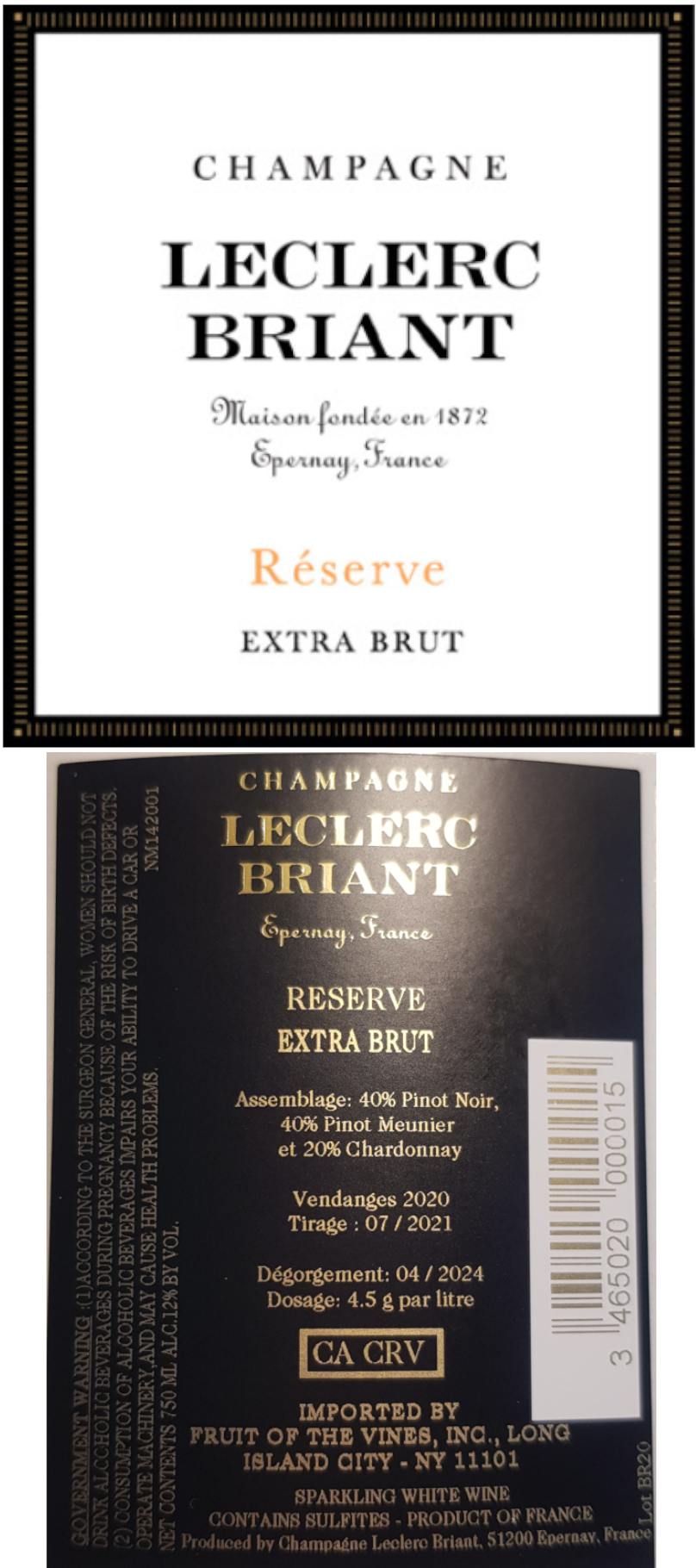 TABC label artwork for Leclerc Briant Reserve Extra Brut Champagne