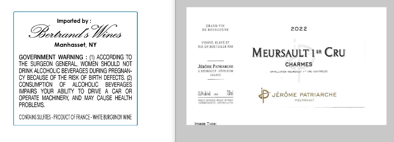 TABC label artwork for Jerome Patriarche Meursault 1er Cru Charmes