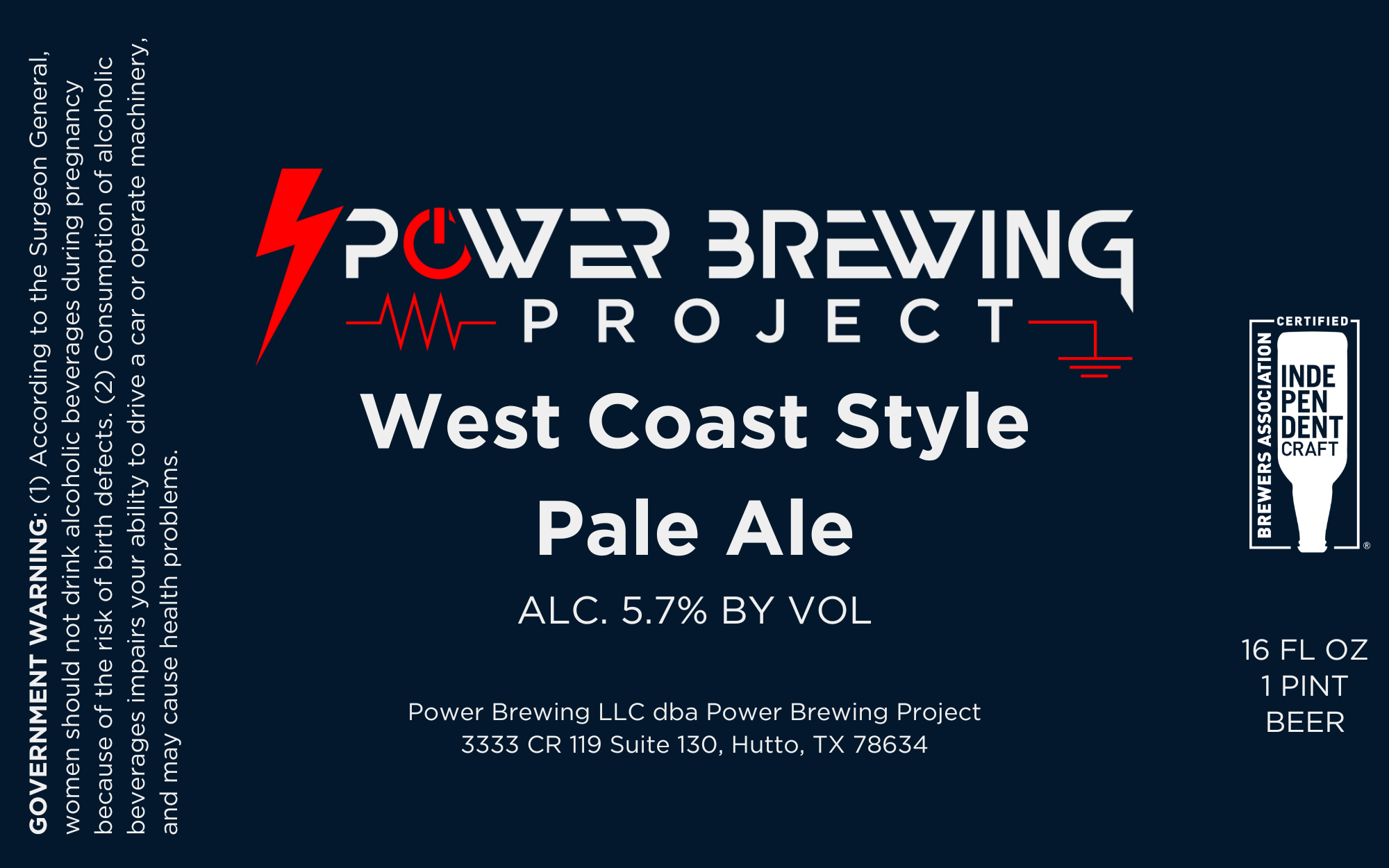 TABC label artwork for West Coast Style Pale Ale