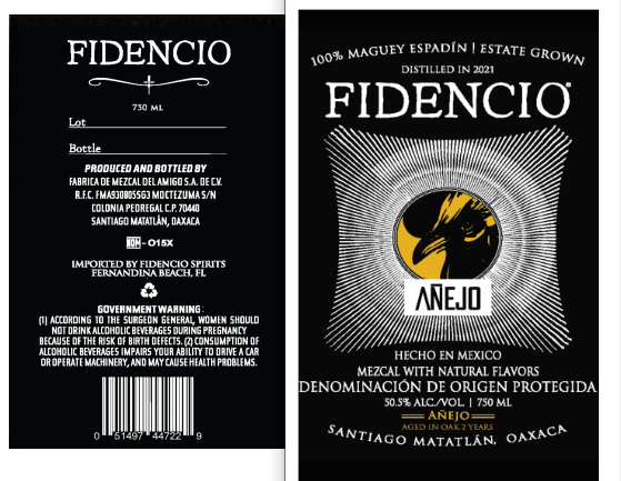 TABC label artwork for Fidencio Anejo Mezcal