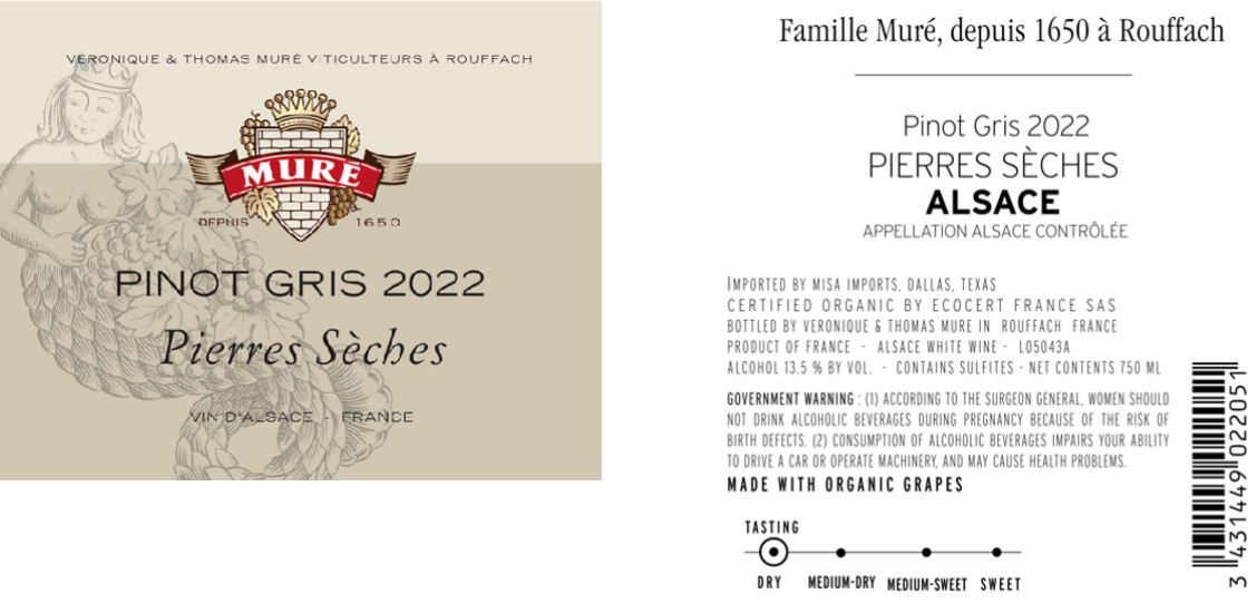 TABC label artwork for MURE PIERRES SECHES