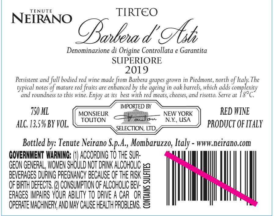 TABC label artwork for TENUTE NEIRANO TIRTEO SUPERIORE