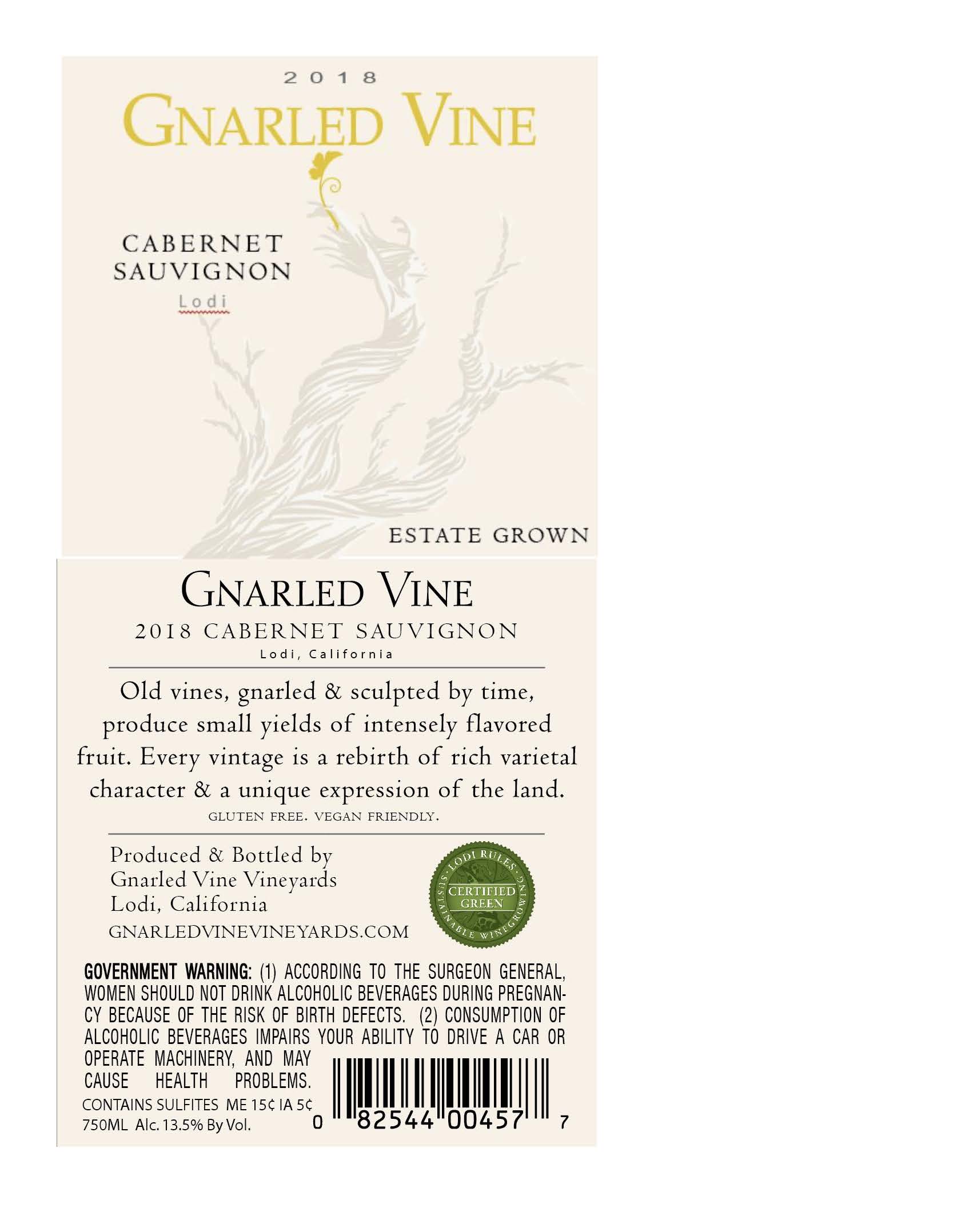 TABC label artwork for Gnarled Vine Cabernet Estate Grown Lodi