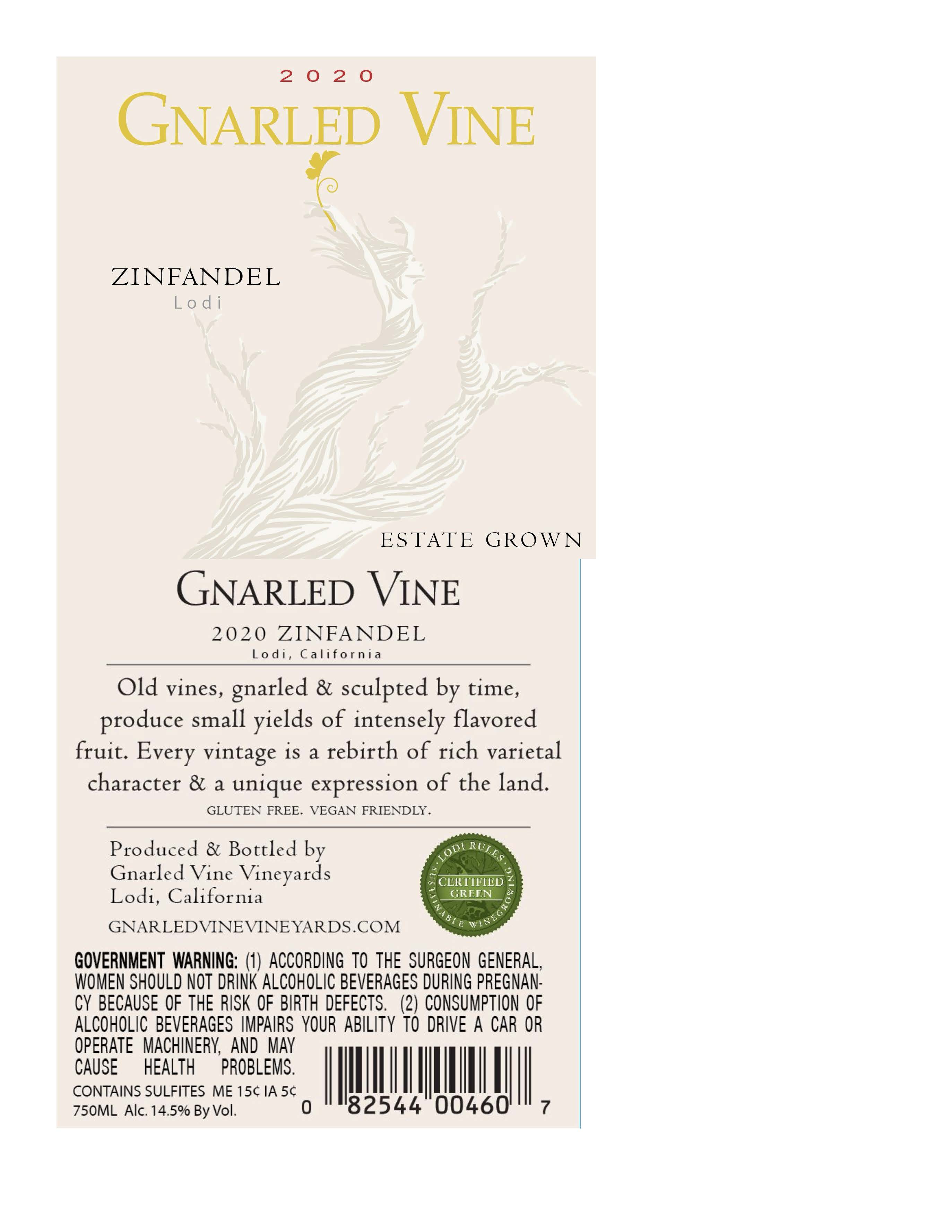 TABC label artwork for Gnarled Vine Zinfandel Estate Grown Lodi