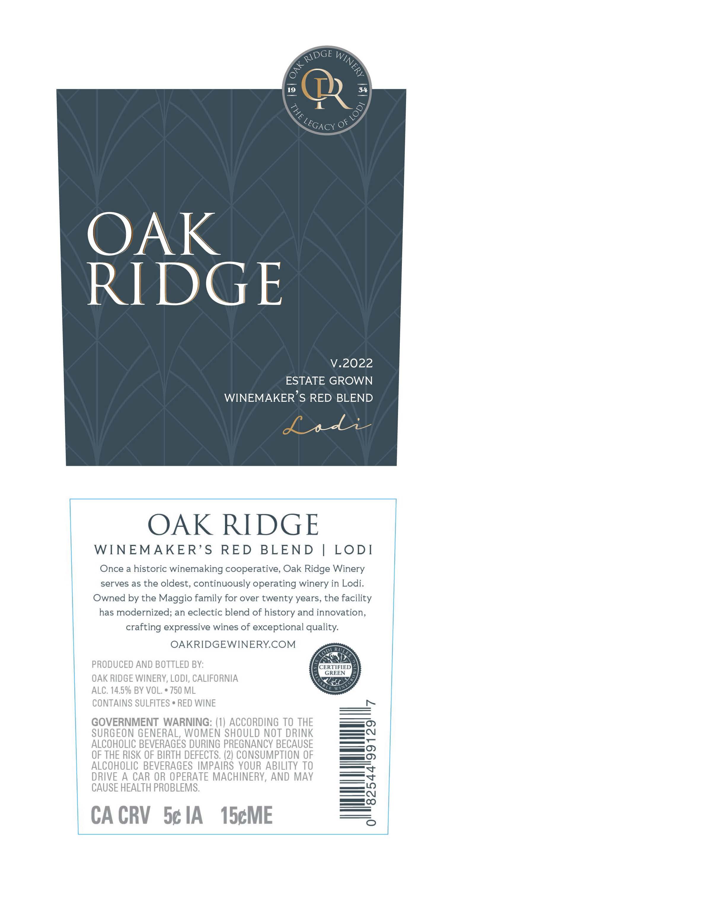 TABC label artwork for Oak Ridge Winemaker's Red Blend Estate Grown