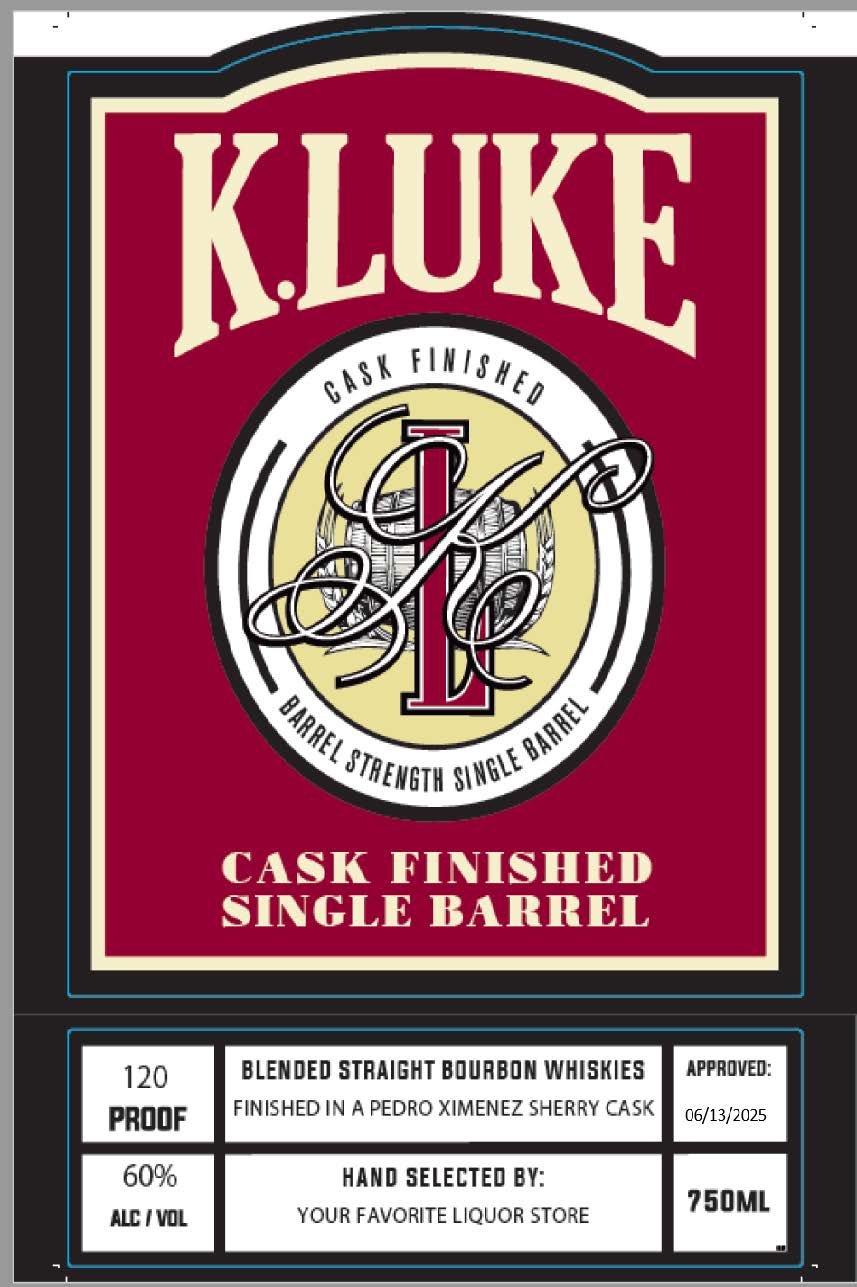 TABC label artwork for K.LUKE Barrel Strength Barrel Bourbon Pedro Ximenez Sherry Cask Finish