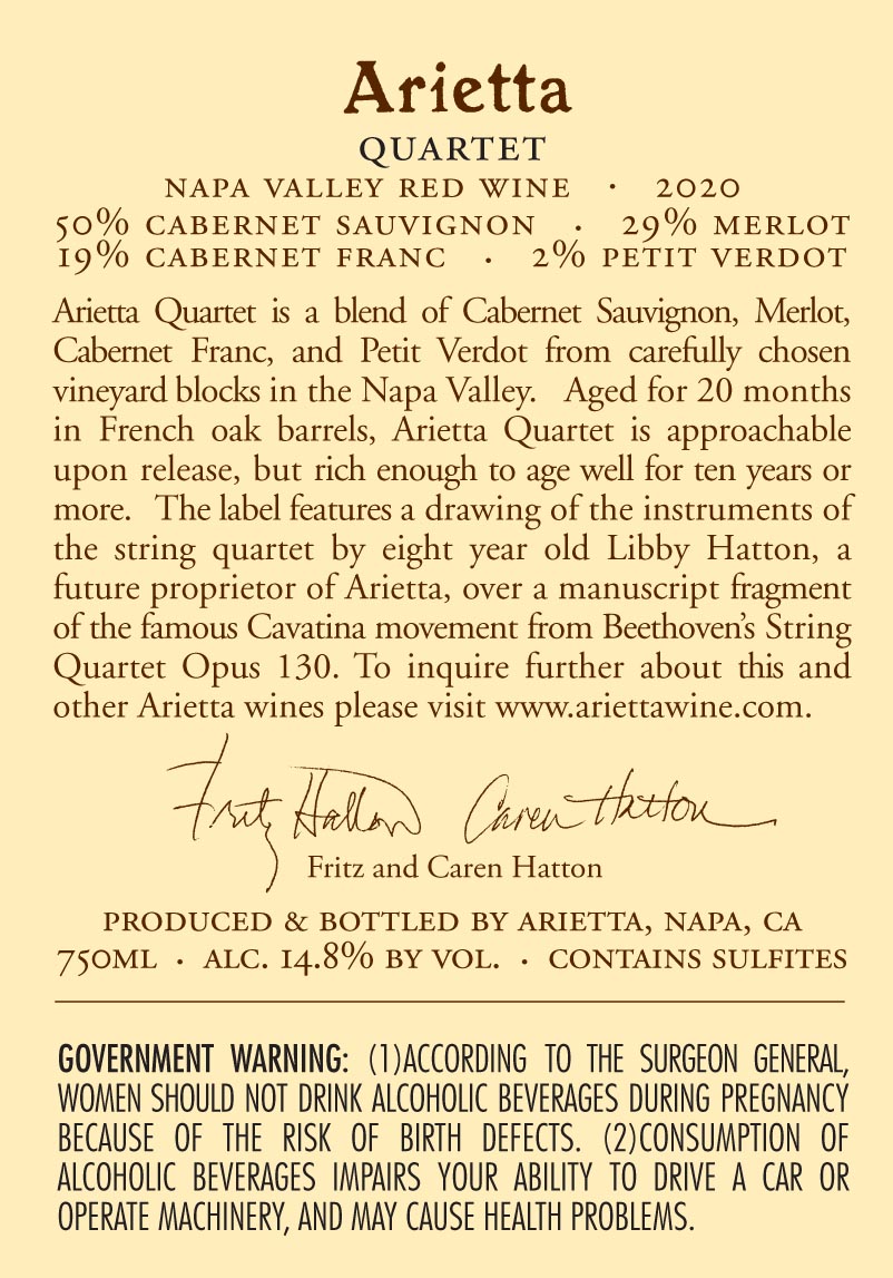 TABC label artwork for Arietta Quartet Red Wine Napa Valley