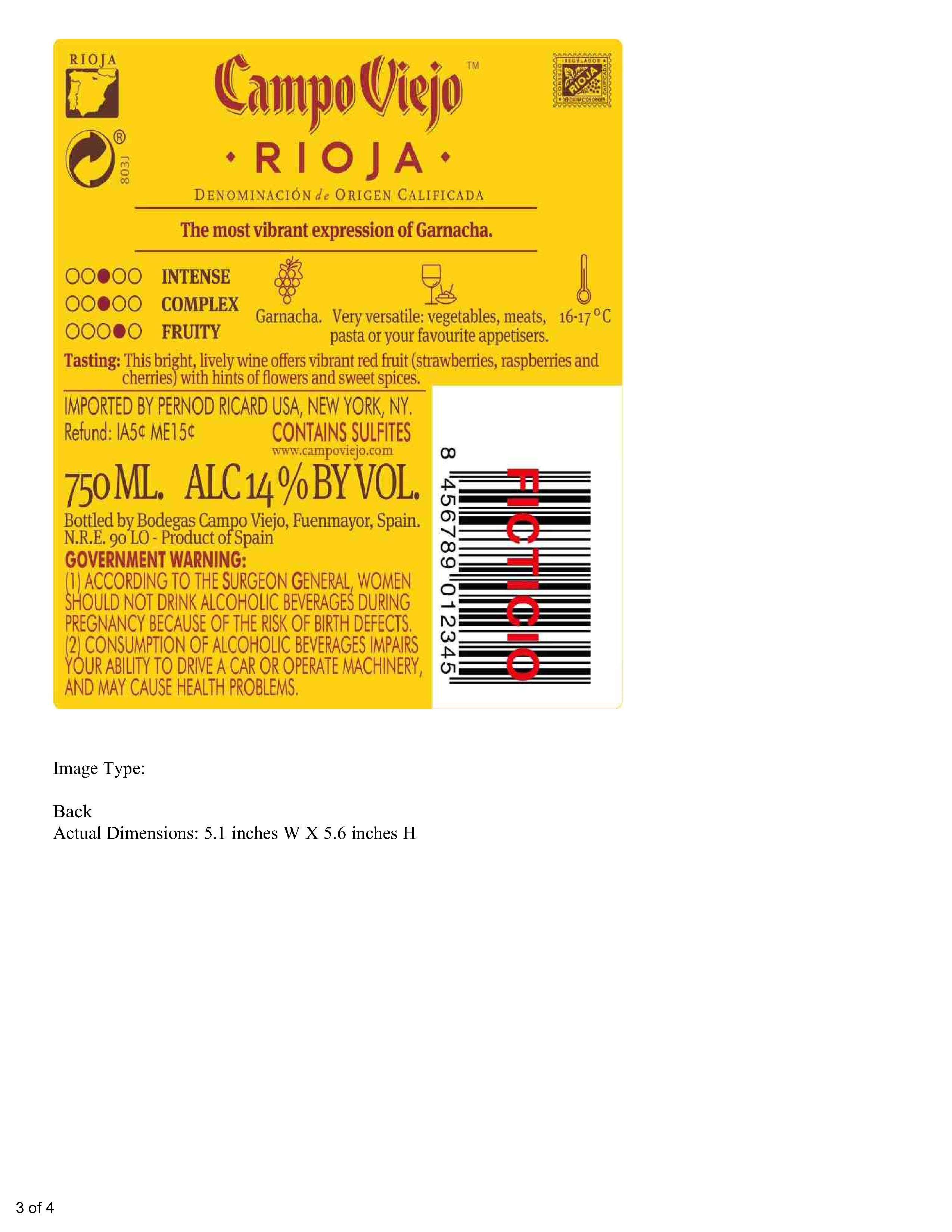 TABC label artwork for Campo Viejo Garnacha Rioja