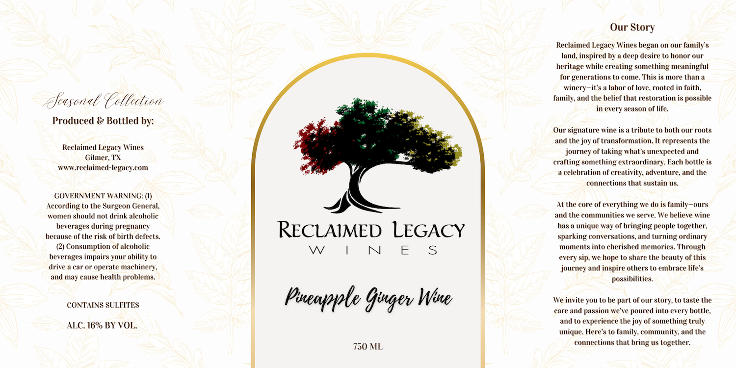 TABC label artwork for Pineapple Ginger Wine