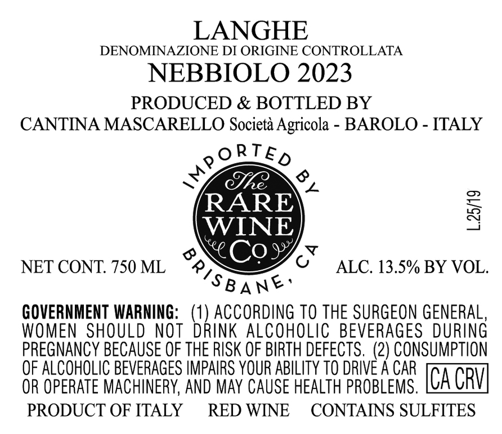 TABC label artwork for Cantina Mascarello Langhe Nebbiolo