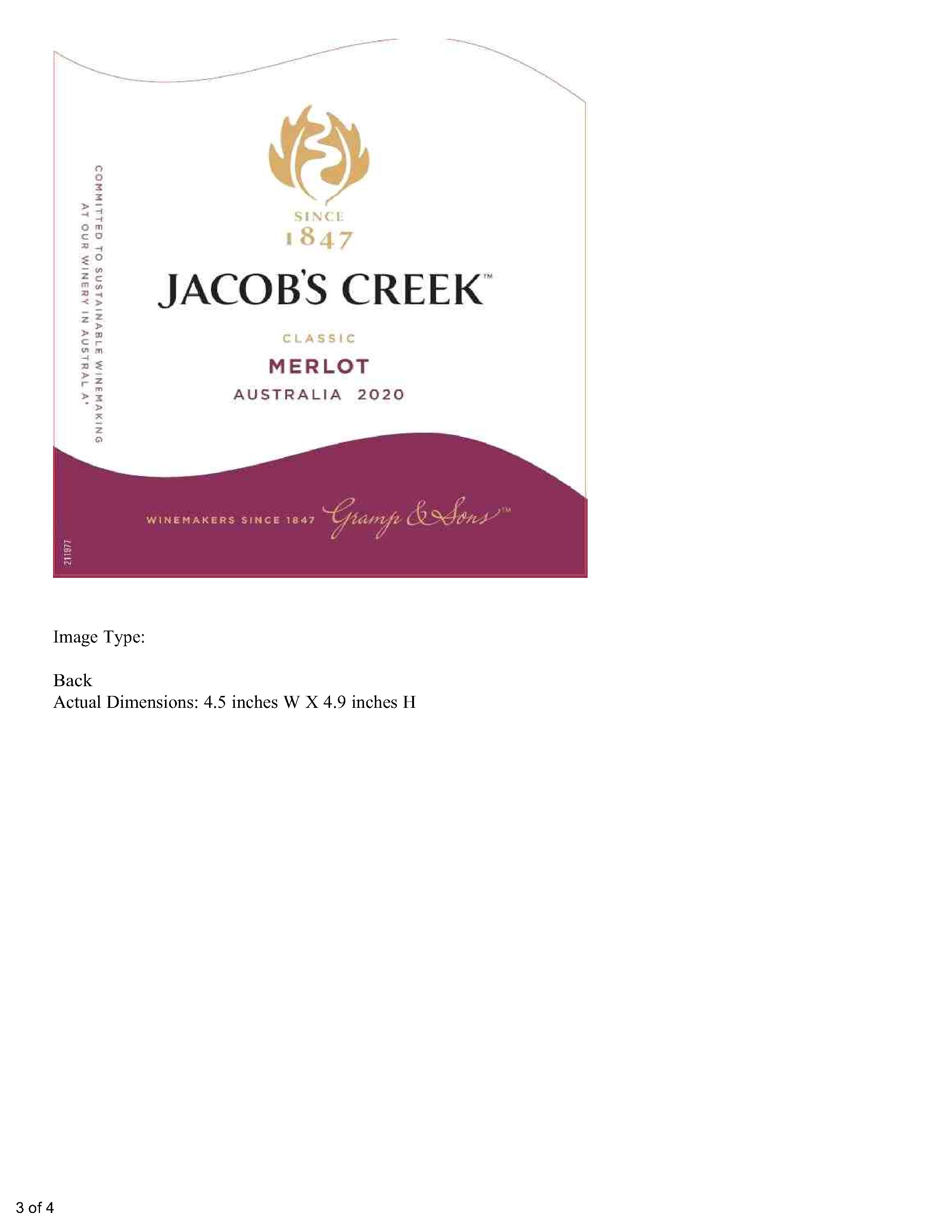 TABC label artwork for Jacob's Creek Classic Merlot Australia