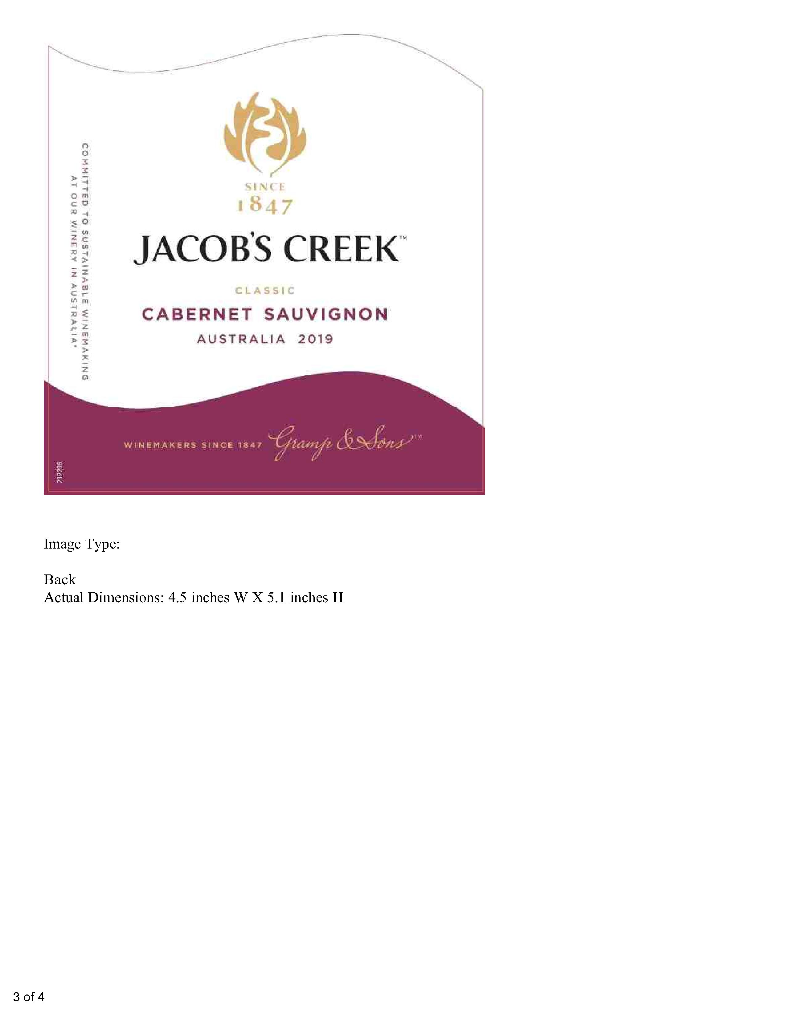 TABC label artwork for Jacob's Creek Classic Cabernet Sauvignon Australia