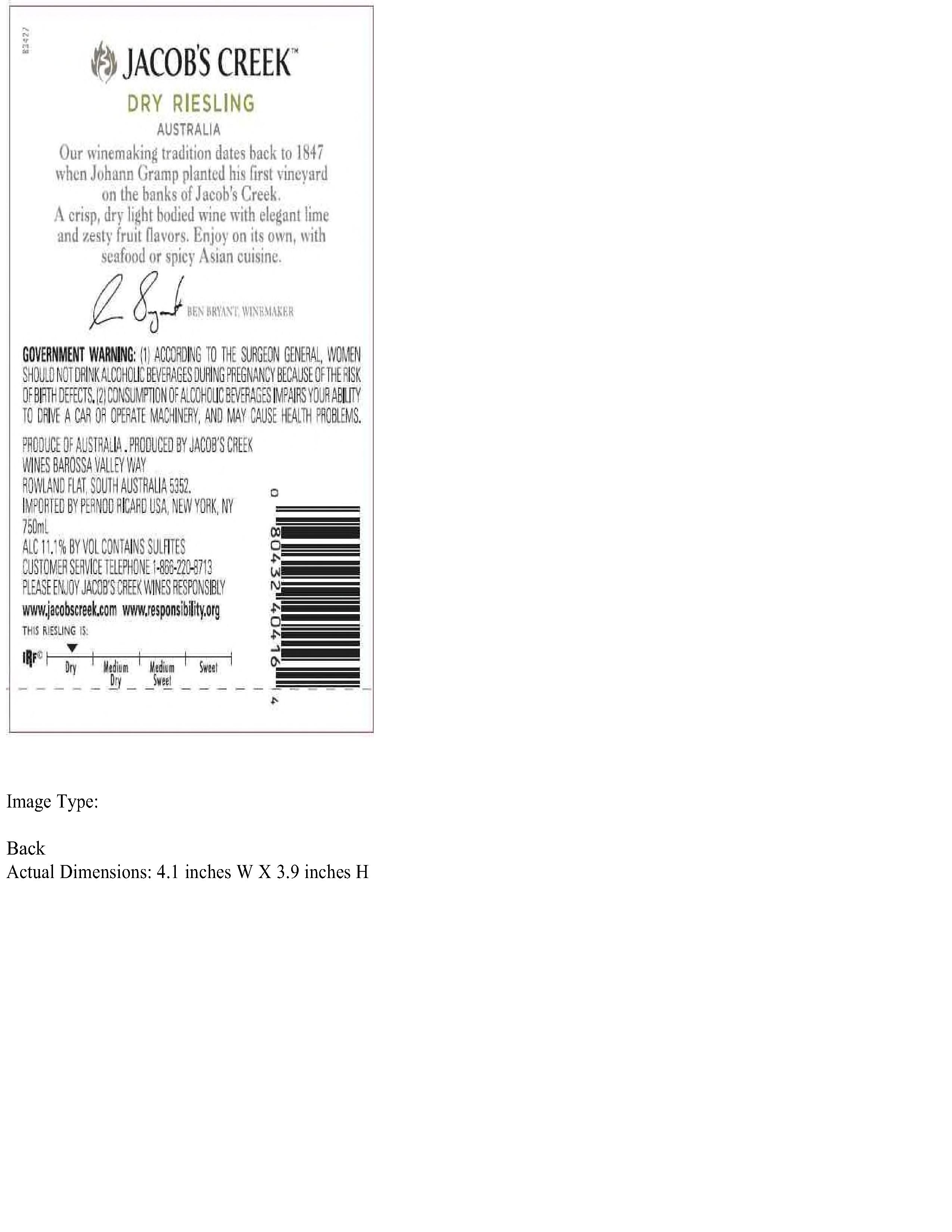 TABC label artwork for Jacob's Creek Classic Dry Riesling Australia