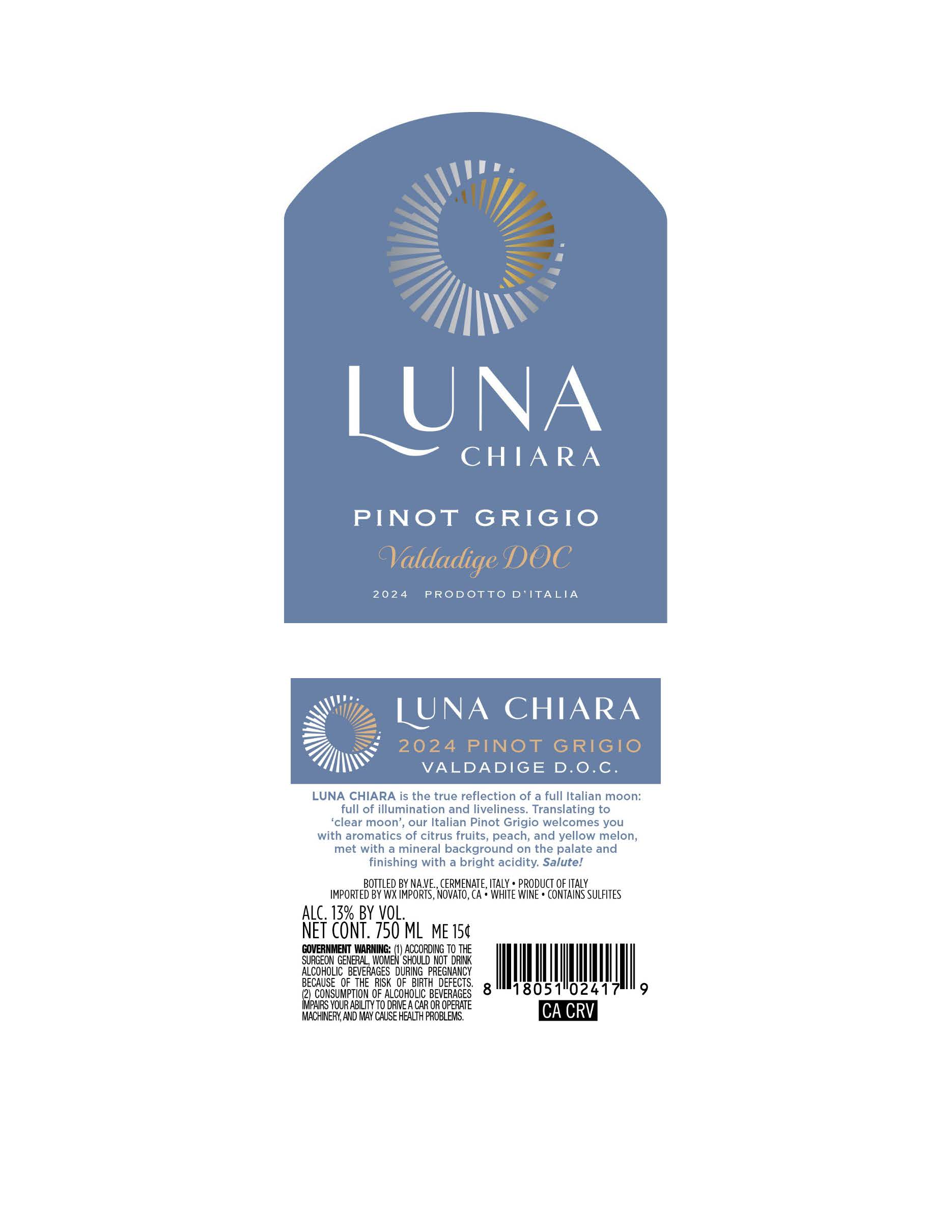 TABC label artwork for LUNA CHIARA Valdadige DOC Pinot Grigio