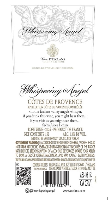 TABC label artwork for Whispering Angel Rose 1.5L 2024