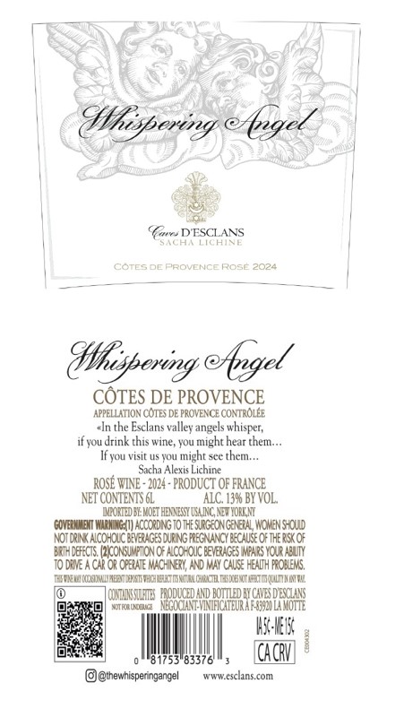 TABC label artwork for Whispering Angel Rose 2024 6L