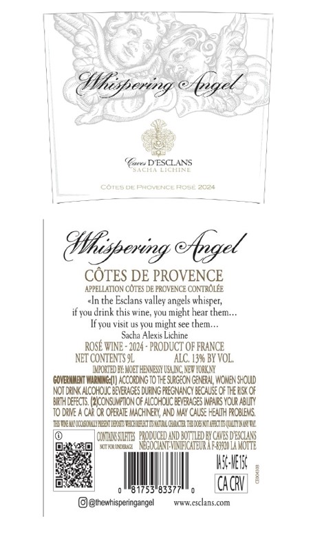 TABC label artwork for Whispering Angel Rose 2024 9L