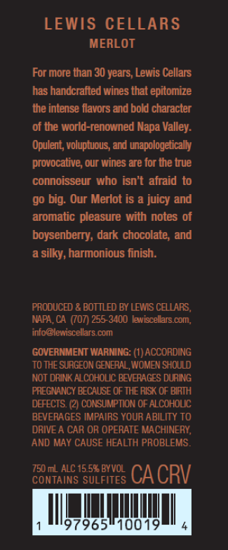 TABC label artwork for LEWIS CELLARS MERLOT