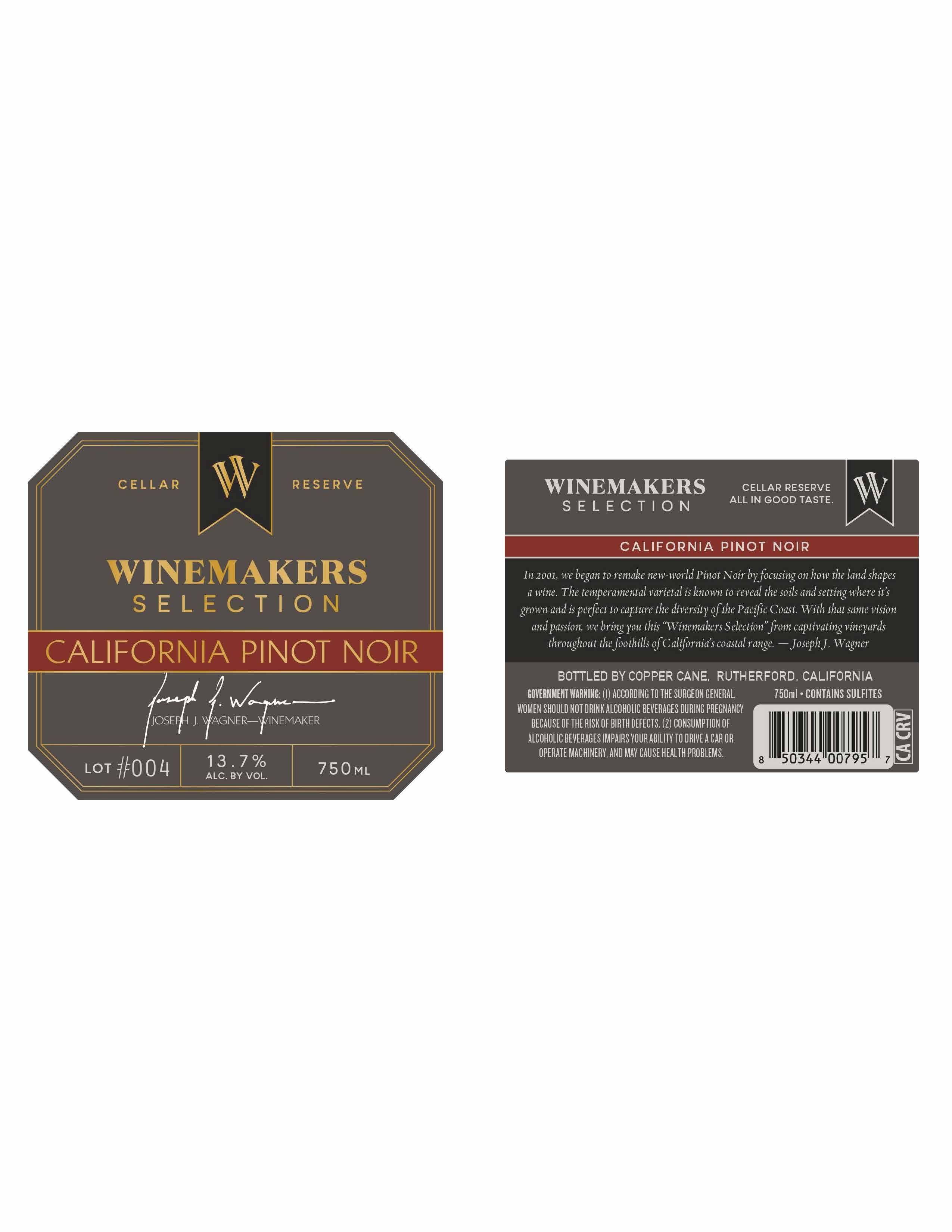 TABC label artwork for Winemakers Selection California Pinot Noir