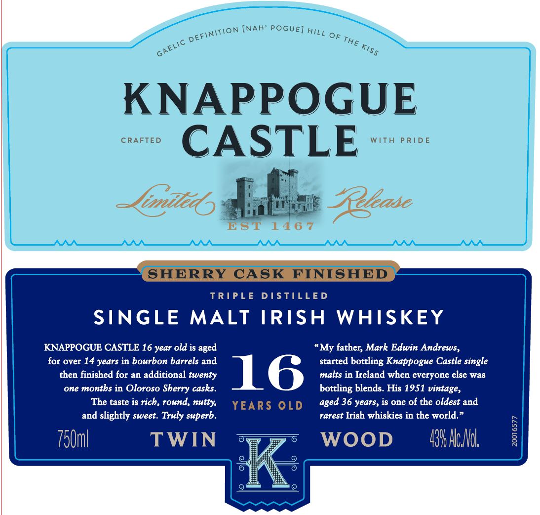 TABC label artwork for Knappogue Castle Limited Release Single Malt Irish Whiskey 16 Years Old