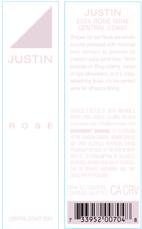 TABC label artwork for JUSTIN ROSE
