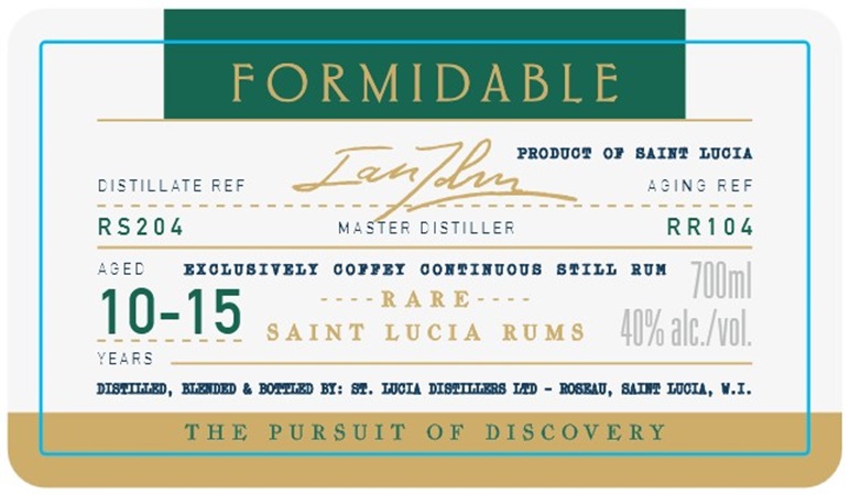 TABC label artwork for Admiral's Rum Formidable Saint Lucia Rum Aged 10-15 Years