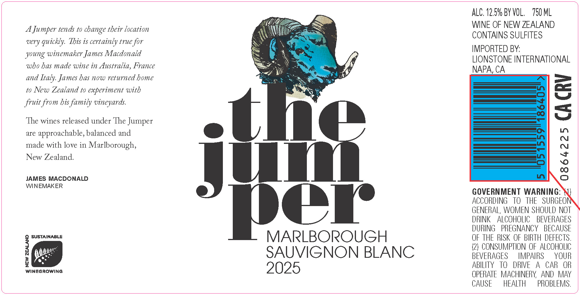 TABC label artwork for The Jumper Marlborough Sauvignon Blanc, New Zealand