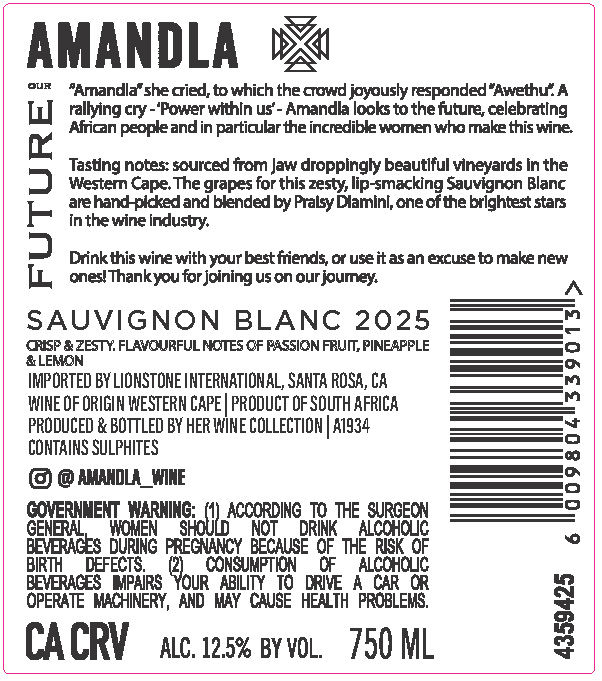 TABC label artwork for Amandla Western Cape Sauvignon Blanc, South Africa