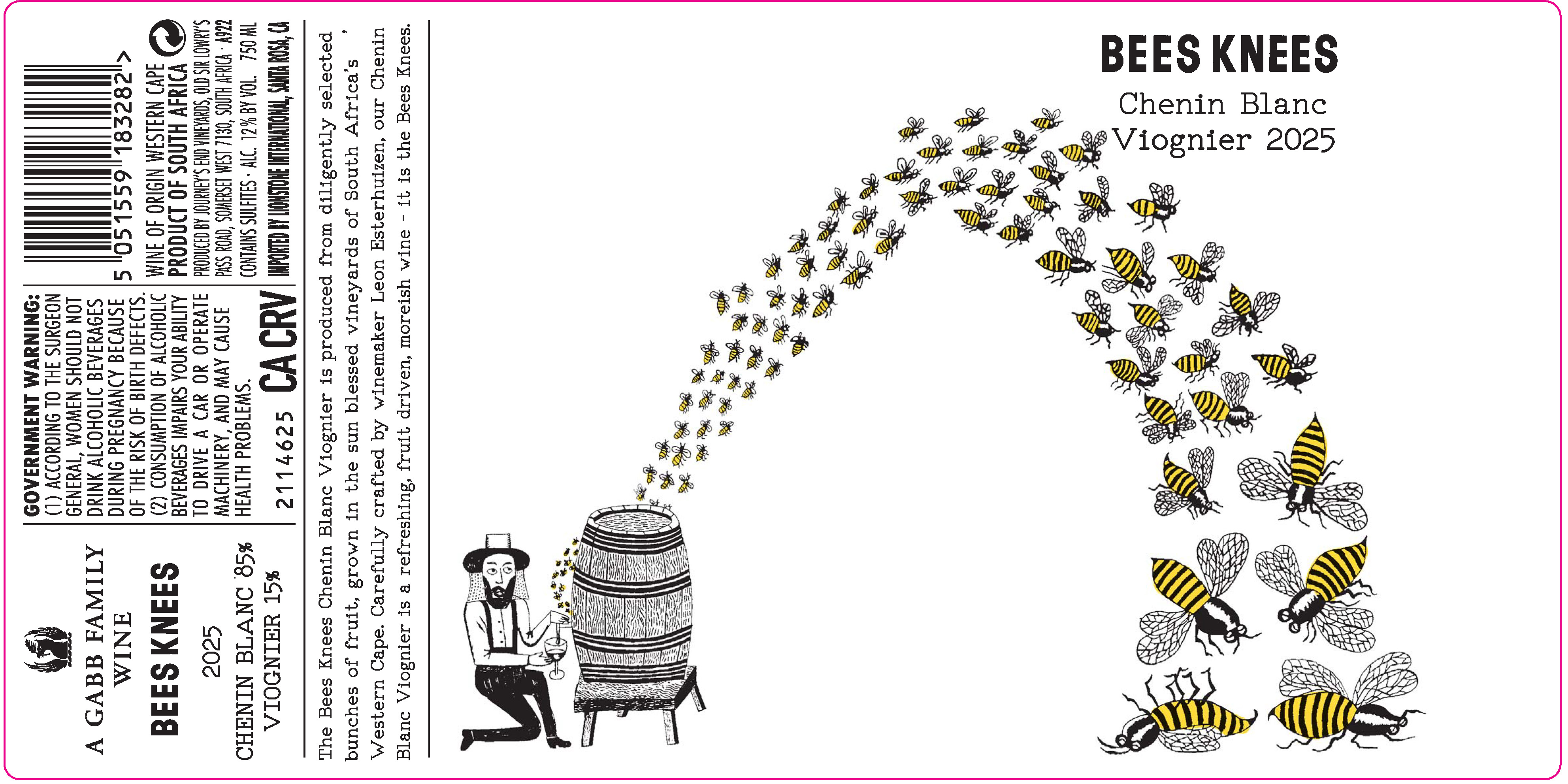 TABC label artwork for Bees Knees Western Cape Chenin Blanc, Viognier, South Africa
