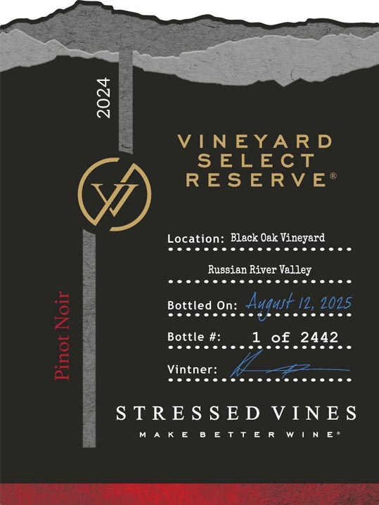 TABC label artwork for STRESSED VINES PINOT NOIR