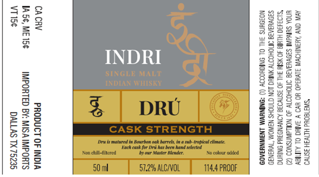 TABC label artwork for INDRI SINGLE MALT INDIAN WHISKY