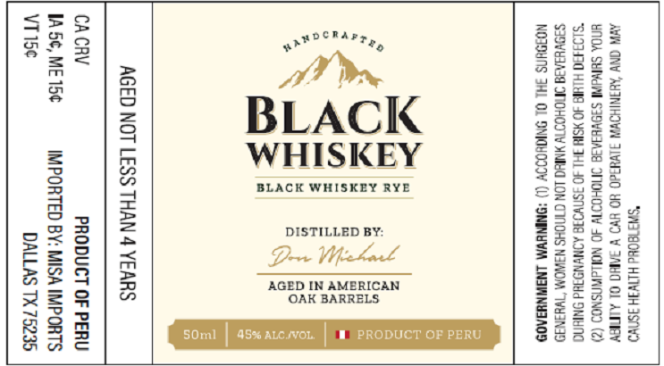 TABC label artwork for DON MICHAEL BLACK WHISKEY