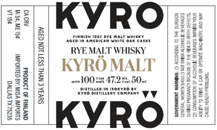 TABC label artwork for KYRO MALT WHISKY