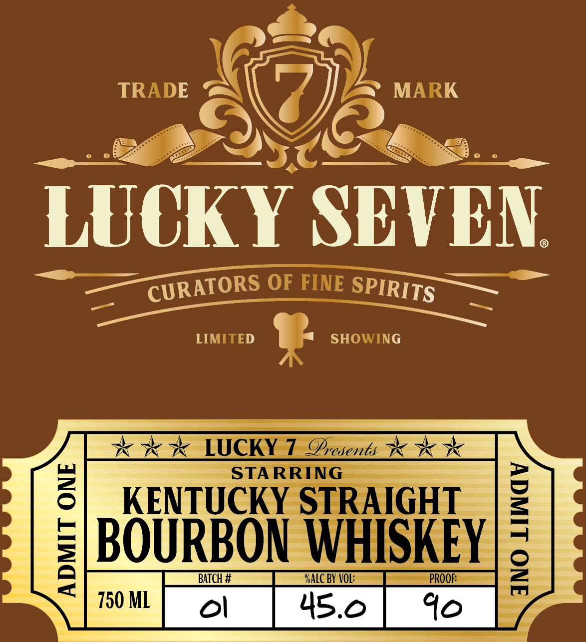 TABC label artwork for Lucky Seven Kentucky Straight Bourbon Whiskey Admit One