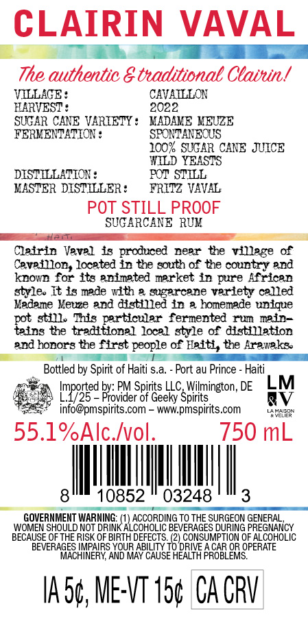TABC label artwork for Spirit of Haiti Clarin Vaval Rum
