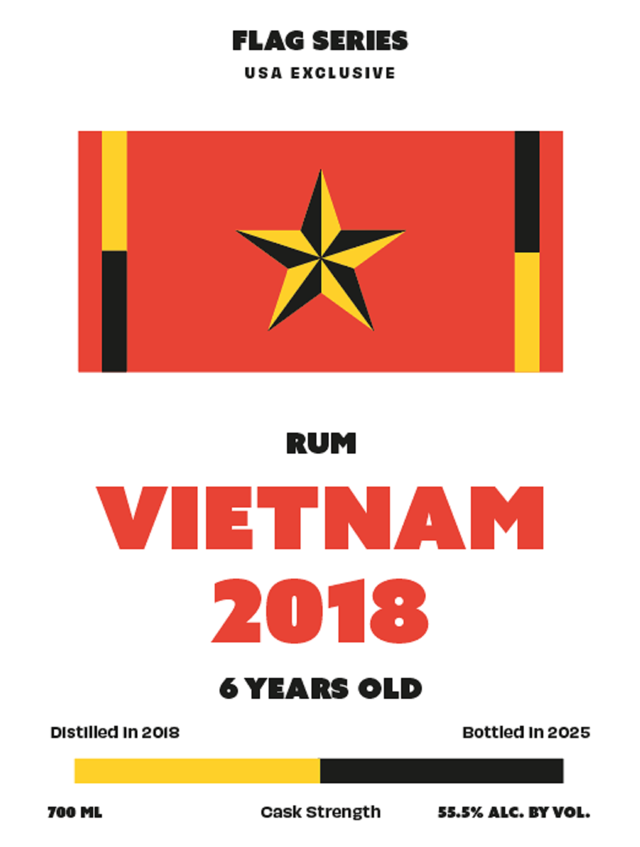 TABC label artwork for Flag Series Vietnam 2018 Sugarcane Juice Rum