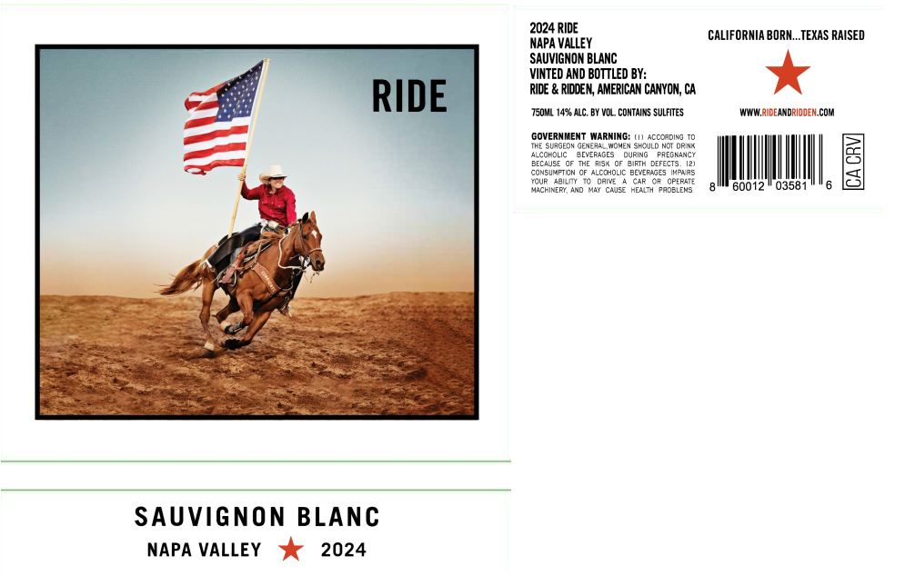 TABC label artwork for Ride & Ridden Sauvignon Blanc Napa Valley