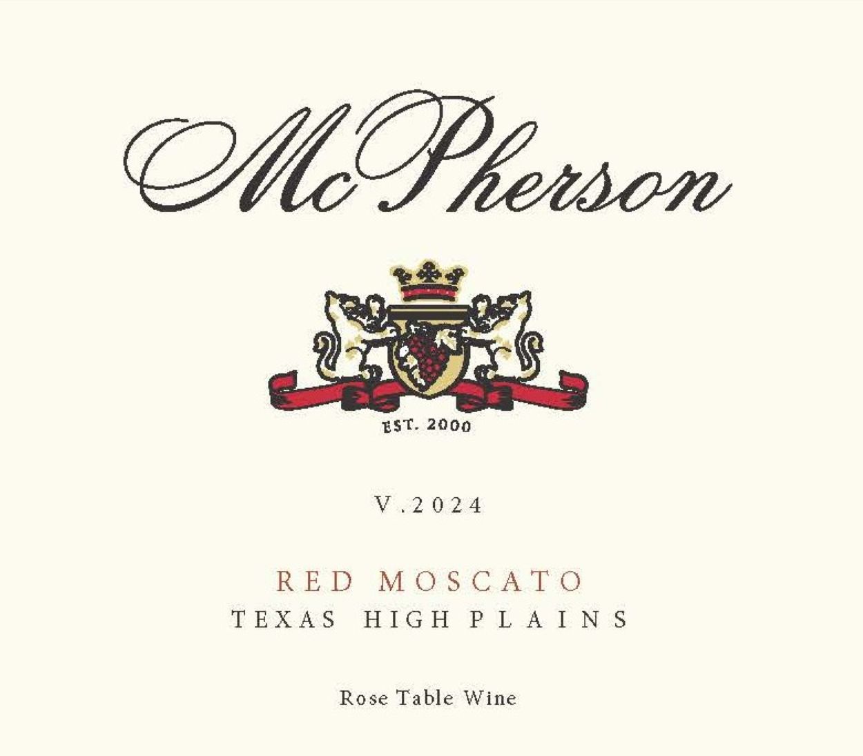 TABC label artwork for MCPHERSON RED MOSCATO