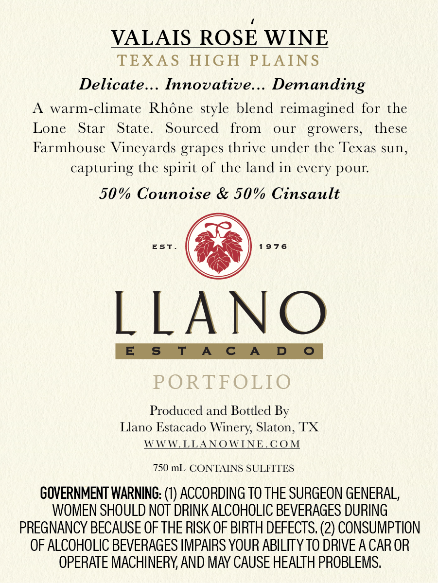 TABC label artwork for VALAIS ROSE