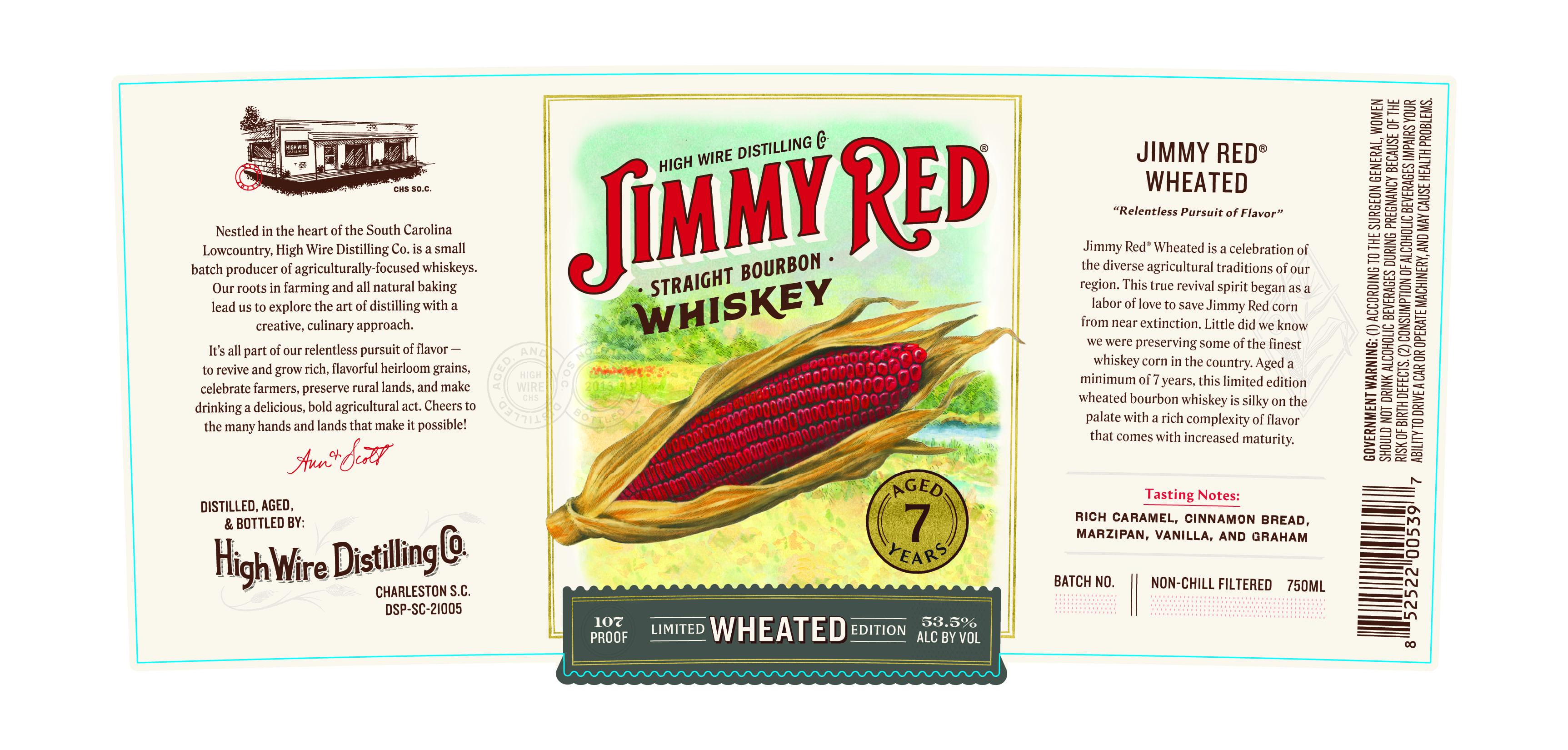 TABC label artwork for Jimmy Red Wheated Bourbon Whiskey Aged 7 Years