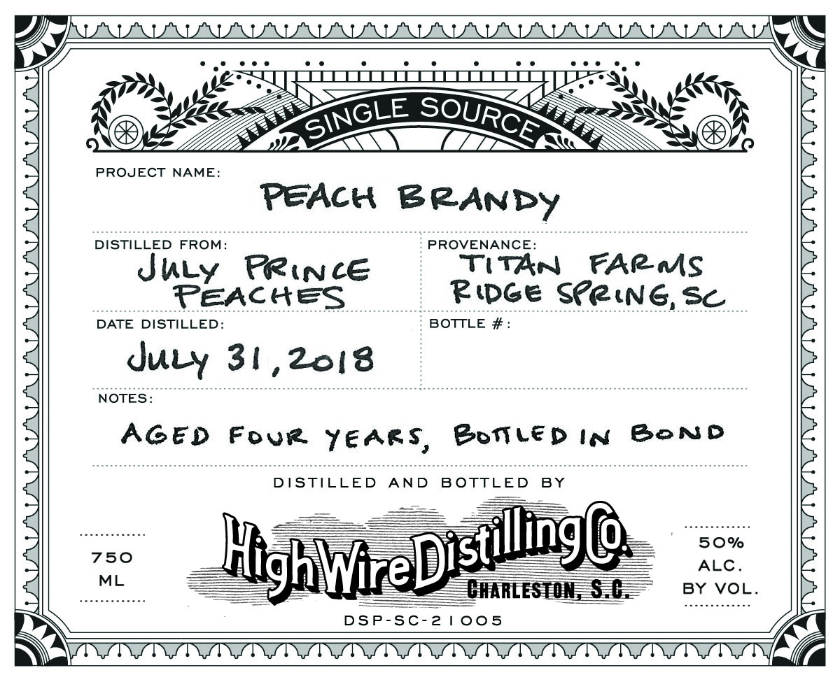 TABC label artwork for Peach Brandy Bottled in Bond